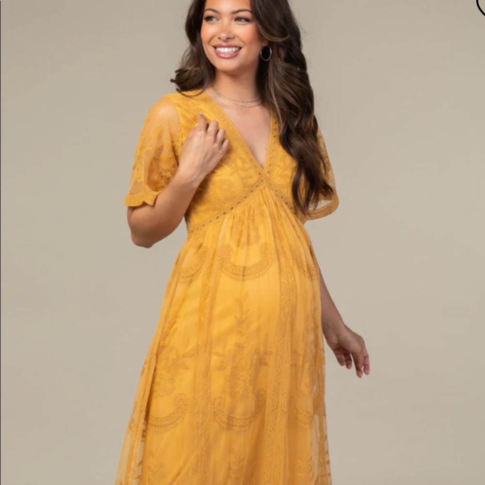 NWT PINKBLUSH mustard lace dress maternity